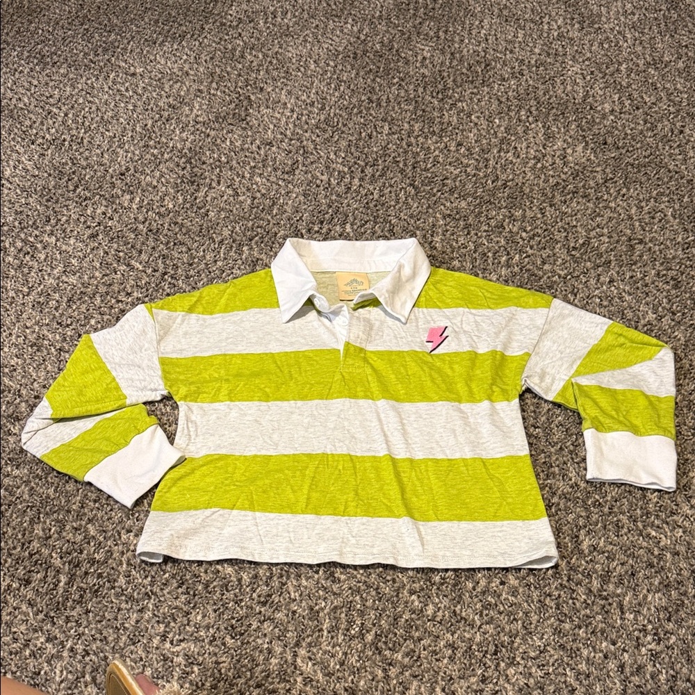 Kids Lime Green and White Striped Button Down Shirt